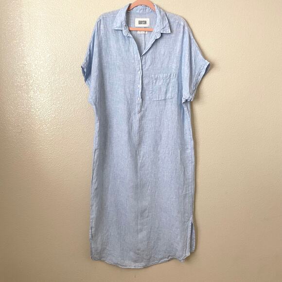 Grayson Shirt Dress Womens 4 Large Blue Artist Linen Maxi Lagenlook Minimalist - Picture 4 of 12